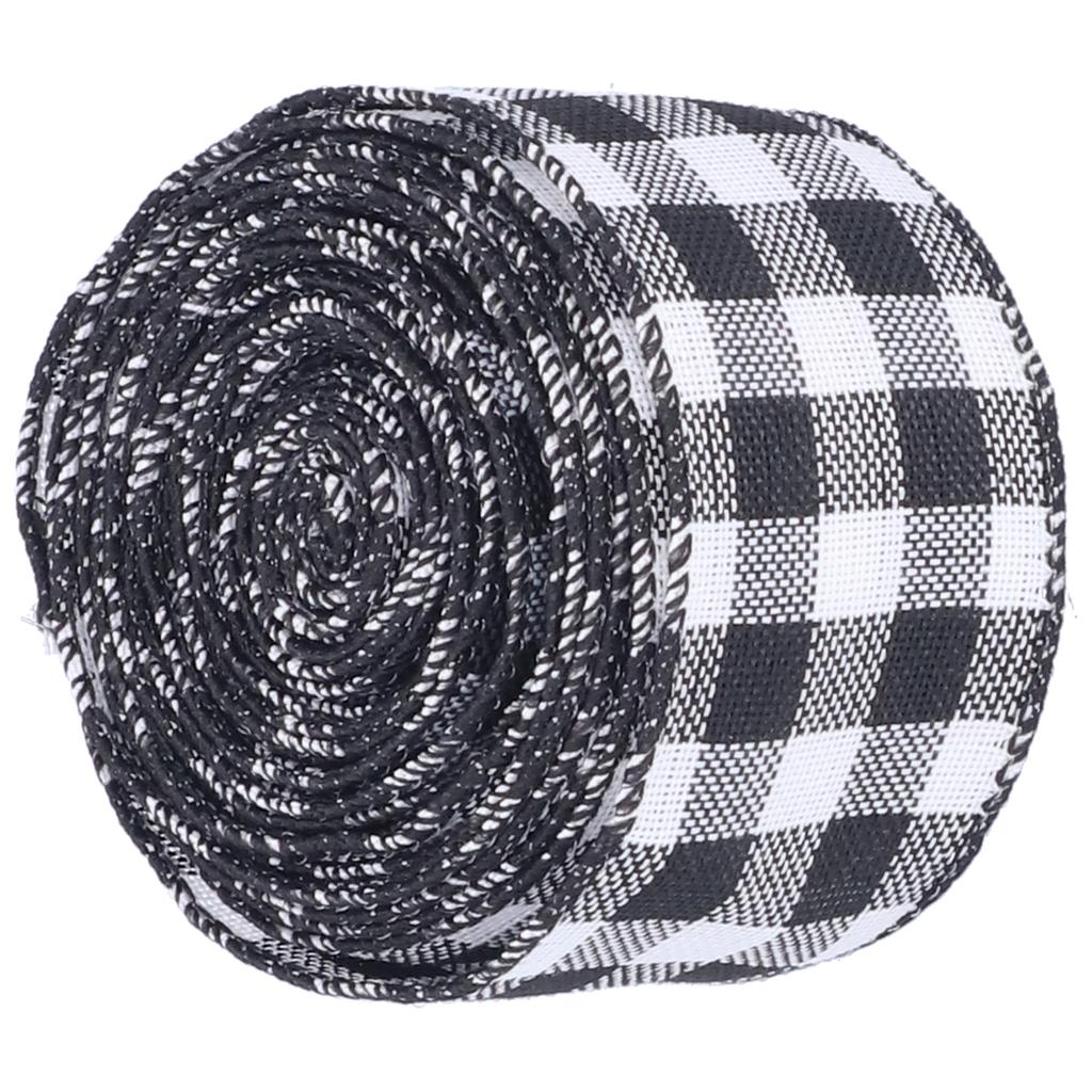 5m Christmas Wired   Ribbon Decorative Plaid Ribbon for Home   Gift Wrapping Crafts(Black Red )