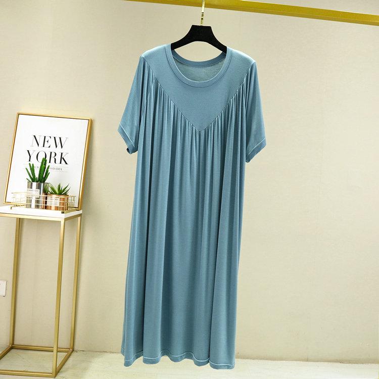 Summer Plus Size Modal V-Neck Pleated Dress - Casual Loose Short Sleeve Sleepwear
