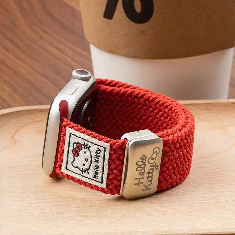 Hello Kitty Nylon Magnetic Buckle Braided Watch Band – Compatible with Apple Watch Series 10/9/8/7/6/5/4/Ultra/SE