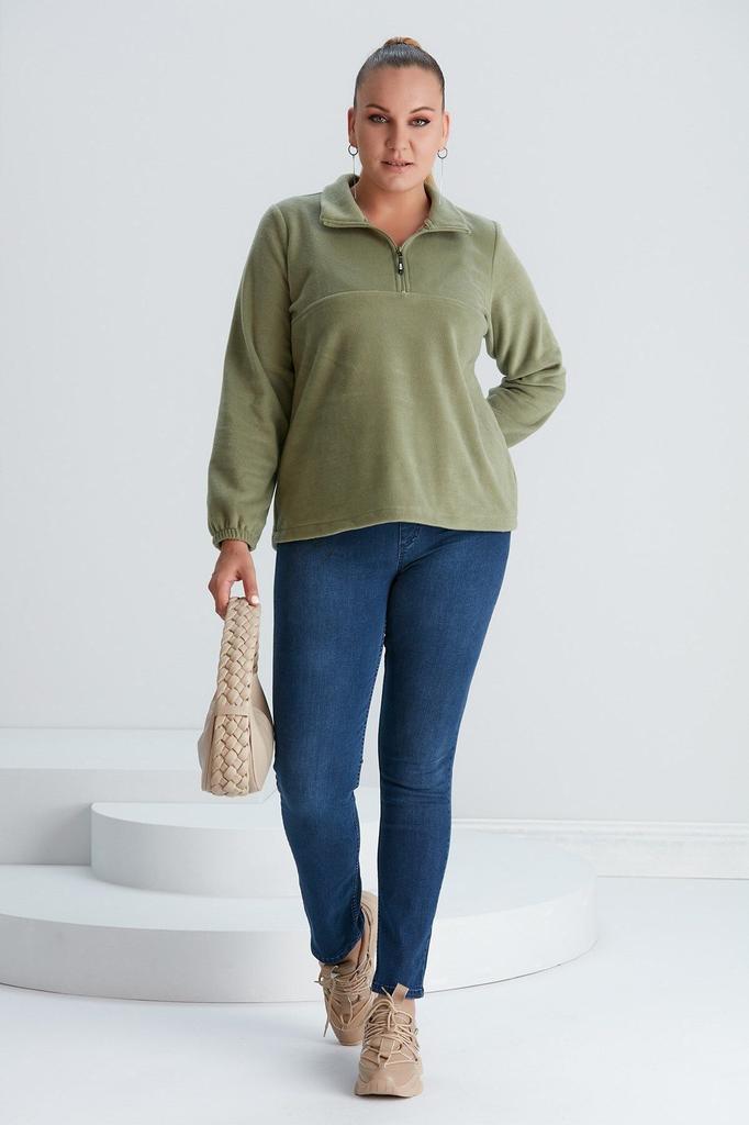 Damenstil Große Größe Sweatshirt Übergröße Fliederfarbenes Fleece-Sweatshirt mit elastischen Ärmeln