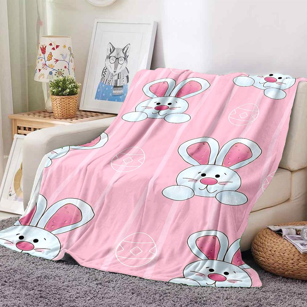 1pc Easter Bunny Lightweight Flannel Blanket, Comfortable and Warm Blanket, for Office and Camping Sofa Bed, Livingroom020