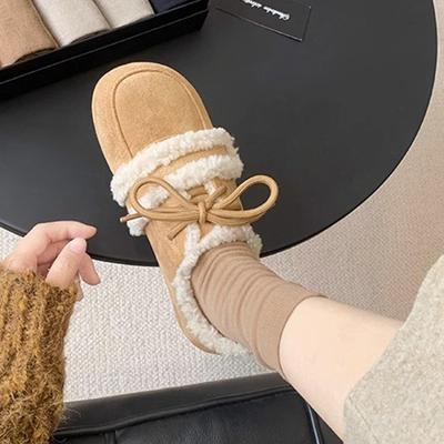 Fashion Suede Leather Lamb Fur Moccasins Women Warm Winter Shoes for Woman Round Toe Lace Up Cotton Flats Women Furry Loafers Big Size43