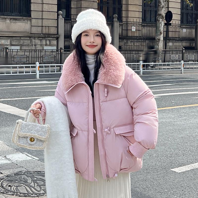Short down cotton clothes women's winter big fur collar new loose lapel bread clothes jacket
