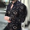 Camicia da uomo con stampa a pois a righe Camicia monopetto a maniche lunghe con risvolto Top Camicia casual slim fit da lavoro