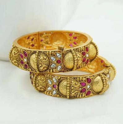 Ruby White Traditional Beautiful Gold Plated Bangle Set