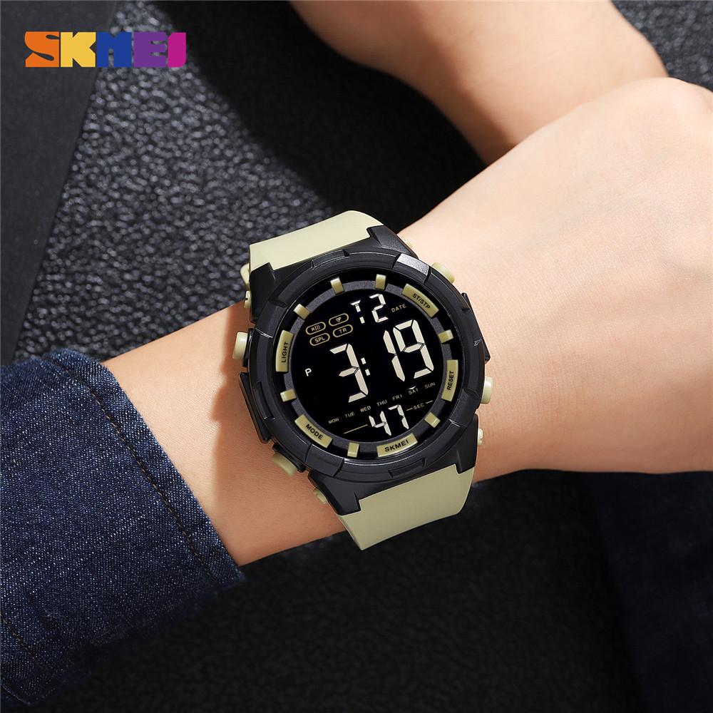 SKMEI LED Light Sports Watches Mens Countdown 2 Time Digital Wristwatch Alarm Date Clock 5Ba Waterproof Relogio Masculino 1845