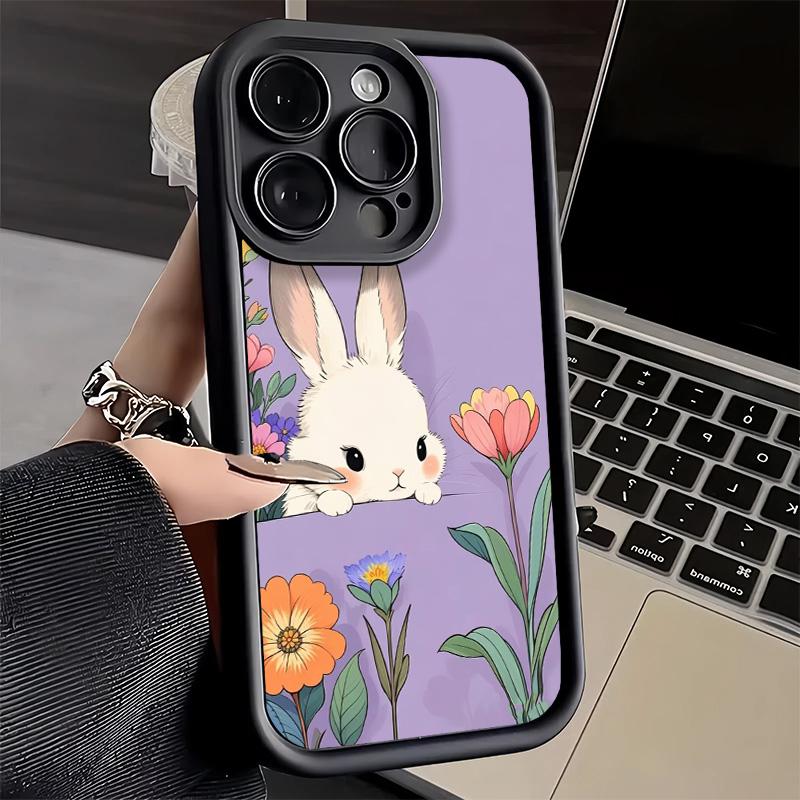 Phone Case for iPhone 17 Air 16E 15 16 Pro Max Cute Cartoon Bunny Rabbit Cover 14 Plus 13 12 Mini Soft Shell Silicone Fundas