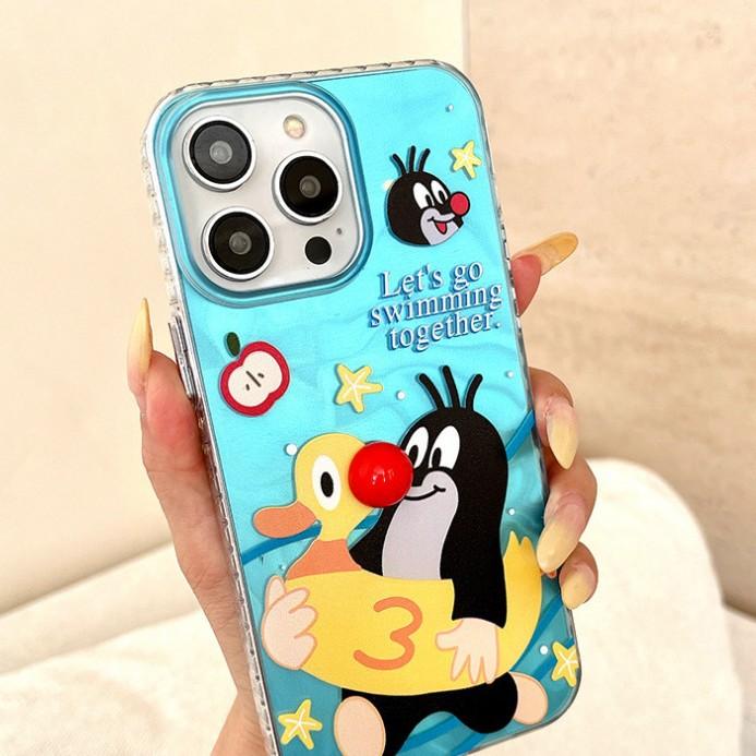 Applicable To Apple 15 Mobile Phone Case Water Ripples IPhone 14pro New Cartoon IPhone 13 Little Mole Cute