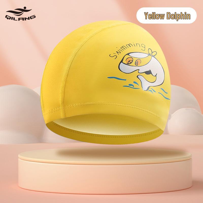 Kids' Cartoon Swim Cap with Waterproof Ear Protection & High Elasticity - Comfortable PU Cap for Boys & Girls, Customizable Logo Available.
