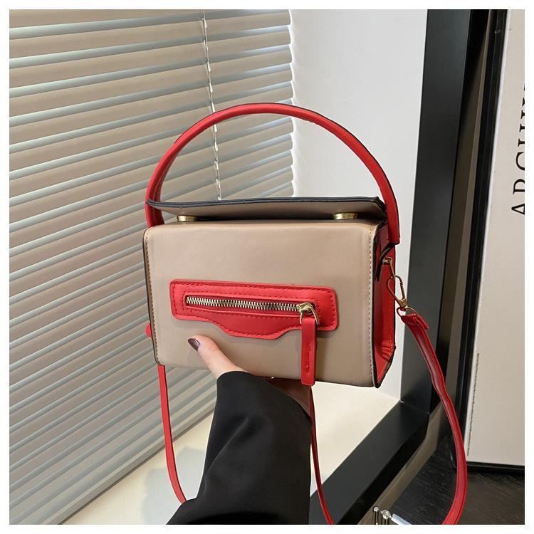 Multicolor Contrast Color Mini Box Tote Handbag For Women Casual Crossbody Bag With Top Handle And Detachable Strap