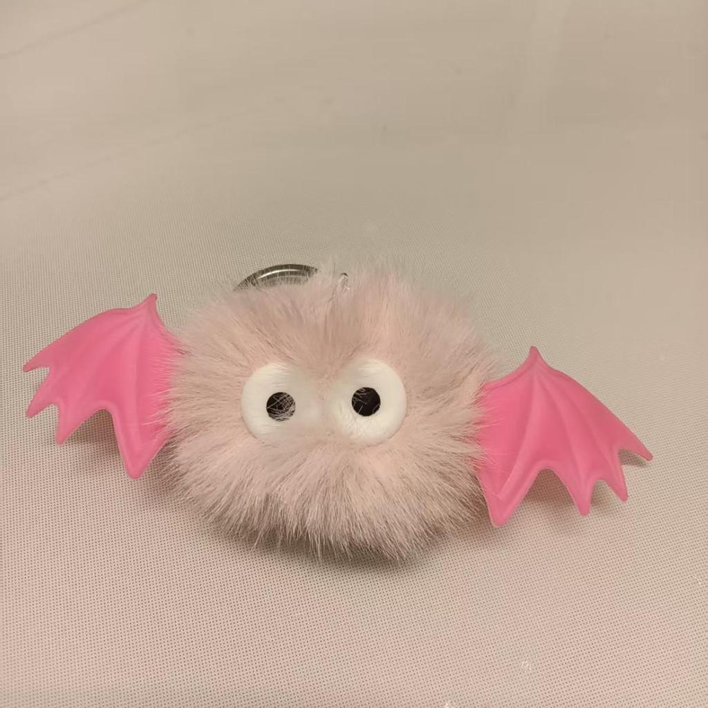 Halloween Bat Pompon Keychain: Cute Plush Bag Charm 