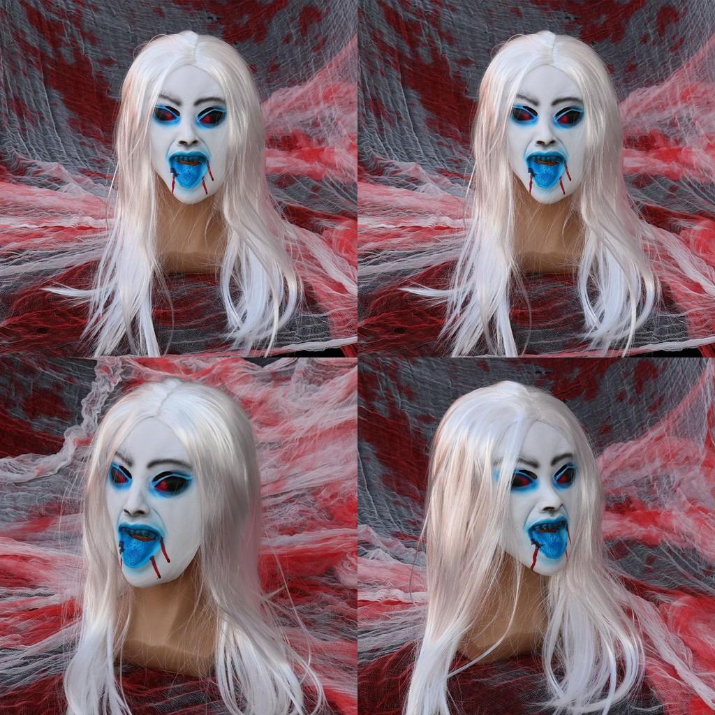 Ghost Latex Female Cosplay Mask With White Hair For Haunted House Decorations