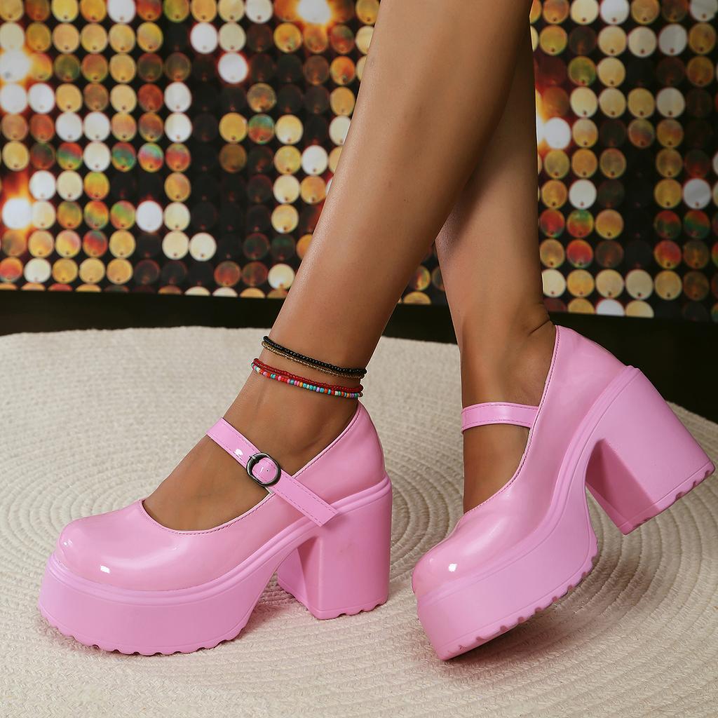 Fashion Hot Pink Princess Shoes for Women Chunky Platform Super High Heels Mary Janes Shoes Woman Pumps Thick Heeled Y2K Lolita Shoes