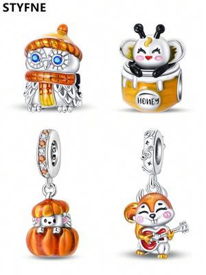 Charm Plata Copper Colors Autumn Owl Squirrel Bead Charms Pendants For Genuine Bracelets For Women DoItYourself Jewellery Love Gifts