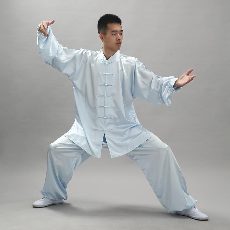 Chinese Traditional Tai Chi Suit Kung Fu 2Pcs/Set Unisex Button Placket Shirt Loose Solid Color Wear Men Clothes
