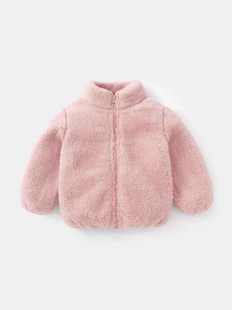 Unisex Kids' Velvet Jacket - Solid Color Long Sleeve for Spring & Autumn