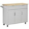 Carrinho de Cozinha com Rodas Ilha de Cozinha com 2 Gavetas e Barra de Suspensão para Sala de Jantar 121x46x91 cm Cinza