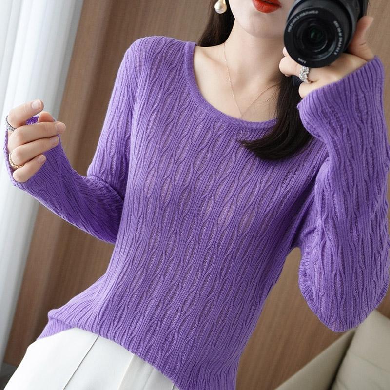 

Жіночий літній легкий пуловер - 50% суміші шовку та вовни тутового дерева, дихаючий м який трикотаж, терморегуляція L фіолетовий