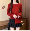 Korean Style Red Knit Pullover Scarf Sweater for Women – Autumn/Winter Fashion