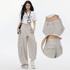 Spring Summer Paris Gray Cool Street Cargo Relaxed Hide Fat Saber Cut Wide Leg Trendy Denim Pants Women Casual Pants Oversize Denim Trousers