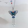 Exquisite Enamel Blue-green Butterfly Pendant Tassel Retro Ethnic Style Auspicious Cloud Necklaces Wedding Jewelry