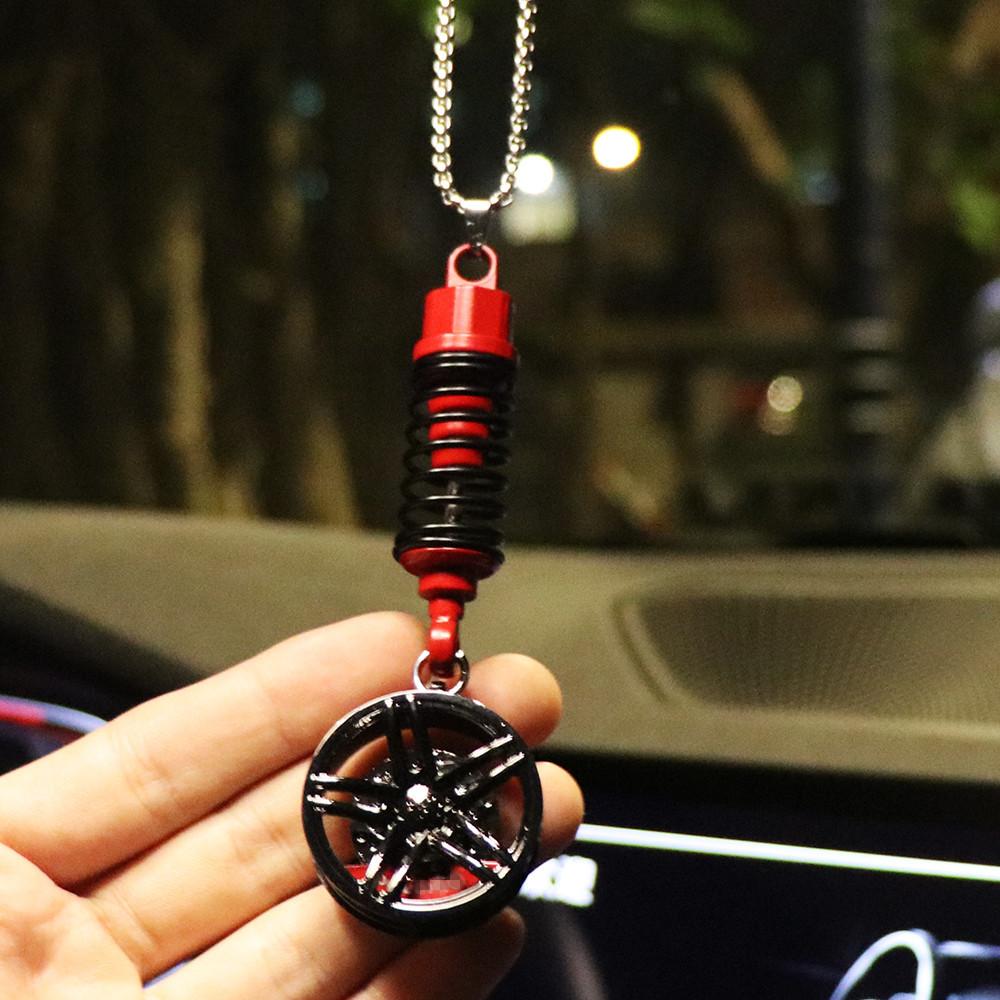 Car Mirror Rearview Pendant Auto Interior Decor Pendants Aluminum Wheel With Shock Absorber Ornament Hanging Accessories Cool