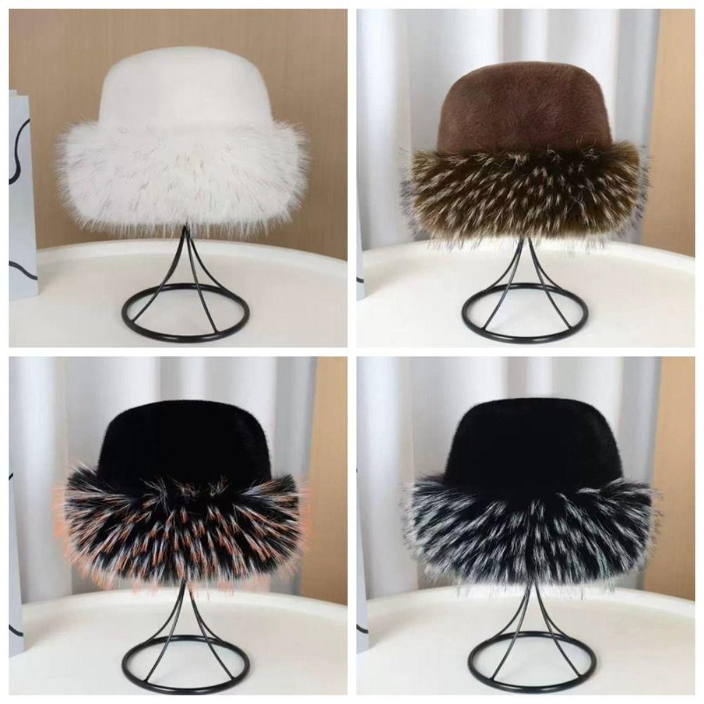 Warm Mink Fur Fisherman Hat Korean Style Fluffy Warm Hat Simple Plush Bucket Hat Ski