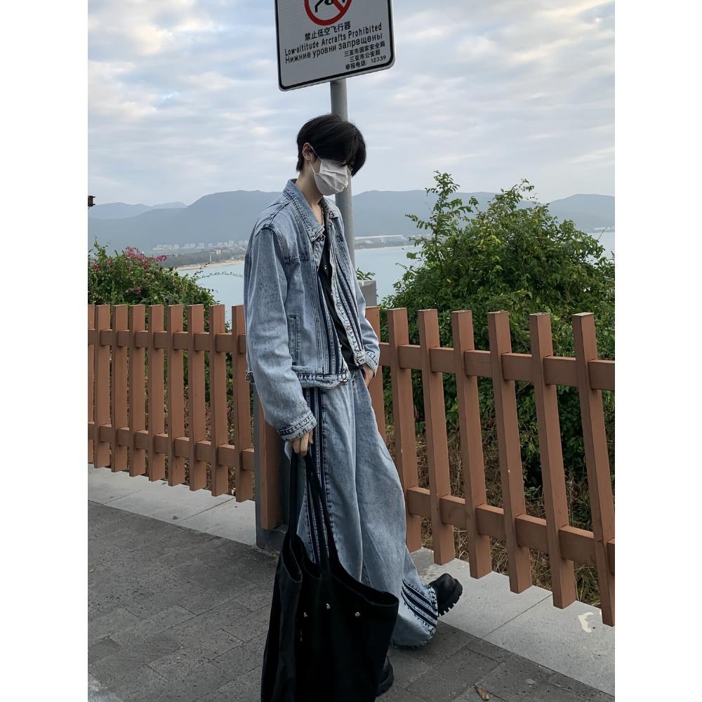 

Весна и осень корейский стиль стираная джинсовая куртка мужская новый дизайн ретро уличный красивый повседневный свободный пиджак тренд 3XL