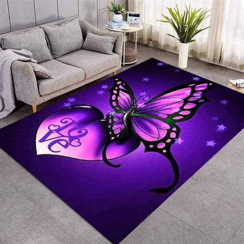 Dreamy Purple Butterfly Pattern Carpets for Living Room Bedroom Area Rugs Child Room Play Rug Cartoon 3D Printing Kids Game Mats
