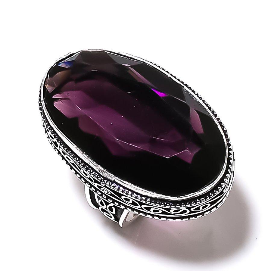 Amethyst Gemstone Handmade 925 Sterling Silver Jewelry Ring Size 9 v0i81