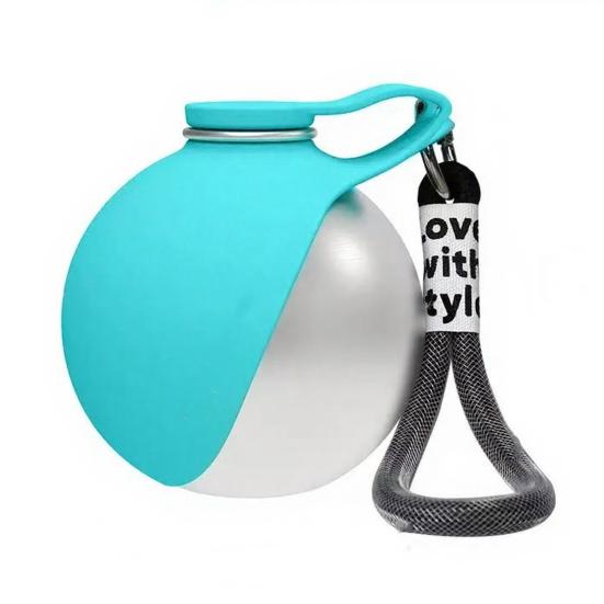 

Portable Dog Water Ball, 10 Oz Stainless Steel Pet Water Bottle, Leak-Proof Dog Water Bottle with Foldable Silicone Bowl for Outdoor A