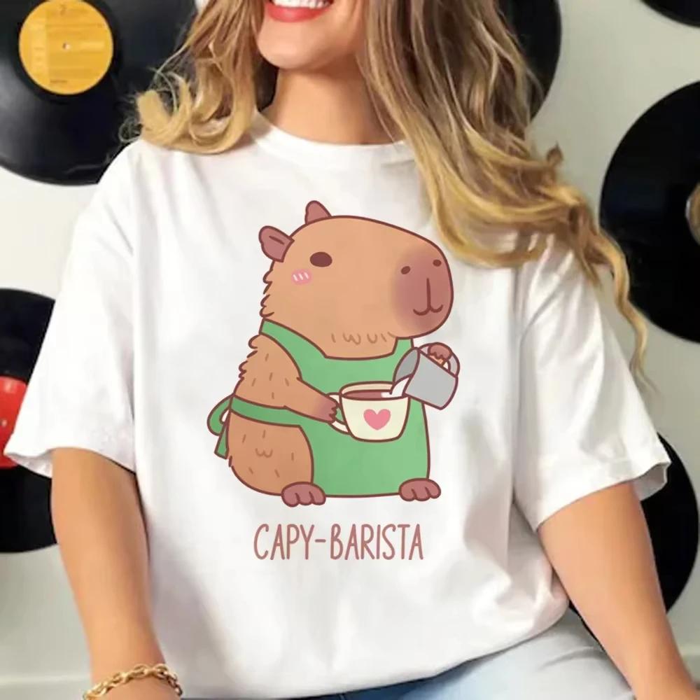 2025 SUMMER Capybara 2D T-shirts Women Manga Graphic Tee Harajuku Top Female Japanese Manga Designer Clothing breathable