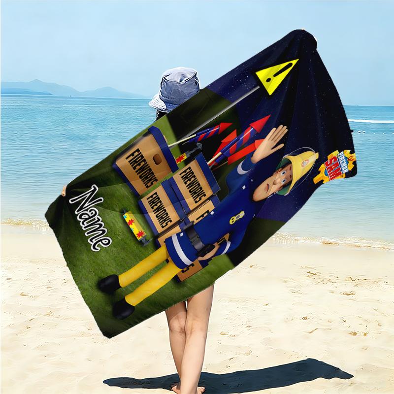 Personalized Fireman Sam's Heroic Journey Beach Towel Microfiber Beach Towel Thin Absorbent for Beach Swimming Yoga Bath Sports. 0910189