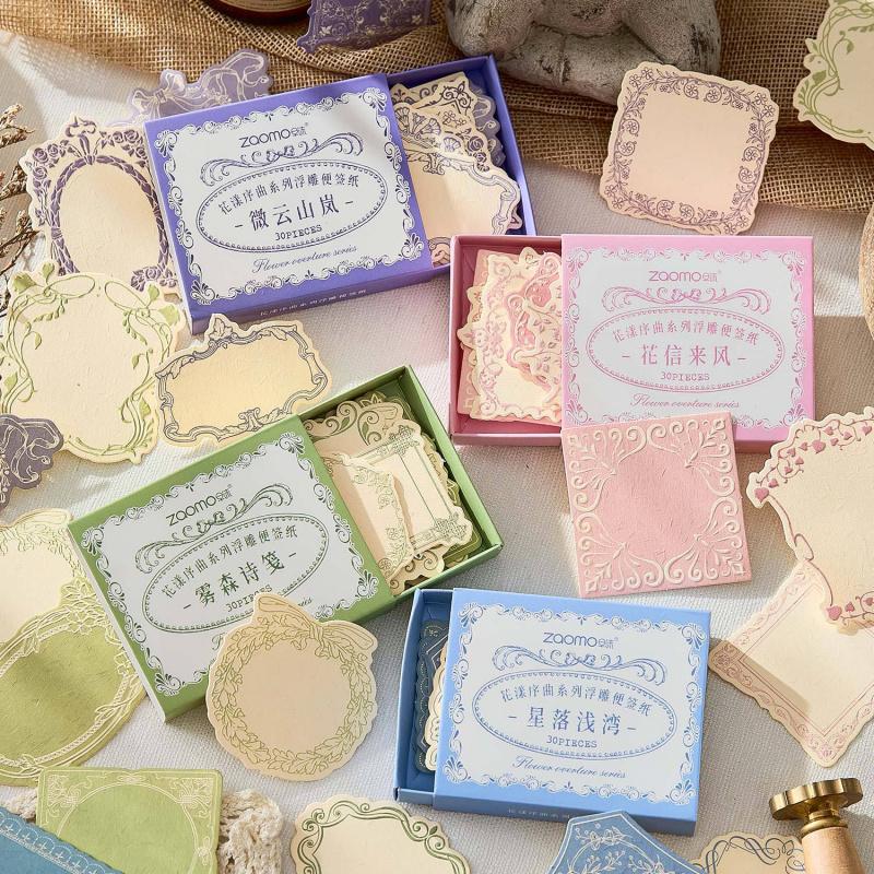 30-Piece Vintage Artistic Embossed Craft Paper Set, Elegant Floral/Geometric Relief Prints, High Compatibility for Paper Crafts