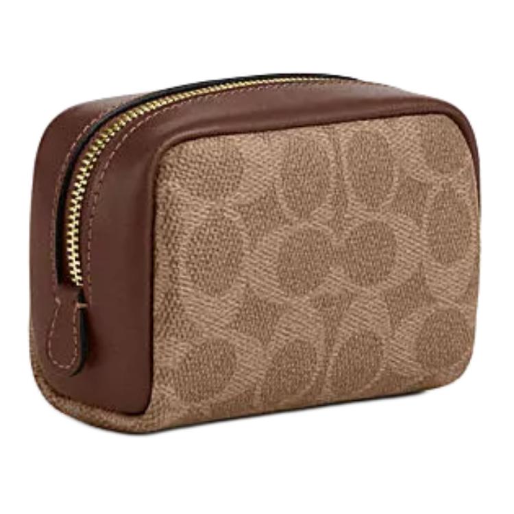 Coach Logo Metal Zipper Wristlet Clutch Mini Women Clutch Brown Yellow CW907-IMXHE
