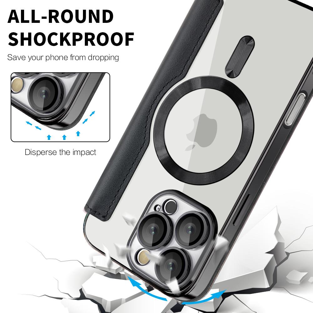 For iPhone 16 Pro Max Magnetic Case Card Slots RFID Blocking Leather Phone Cover