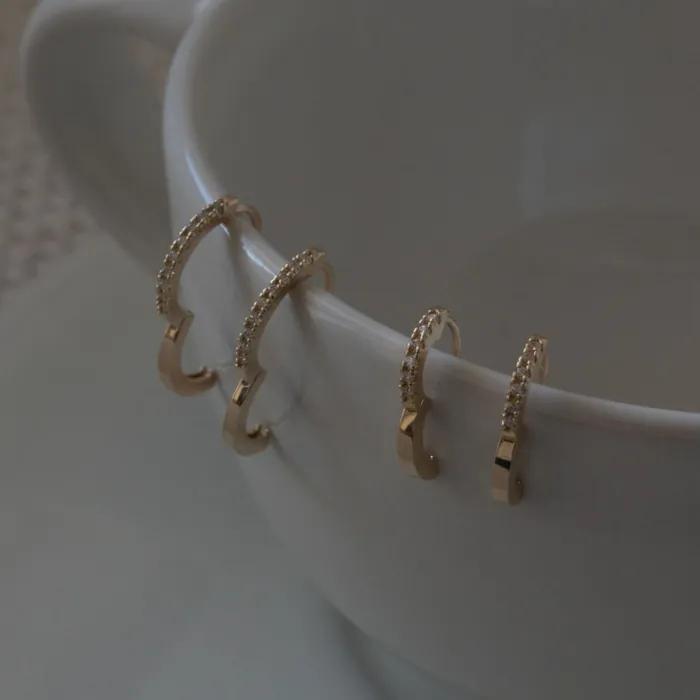 14k slim pave cubic one touch earring (2size)