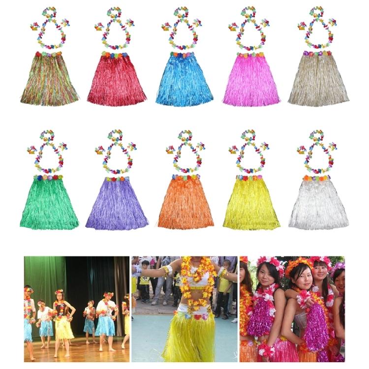 Hawaiian Luaus Hulas Grass Skirt with Large Flower Costume Set for Halloween Dances Party Decorations Hawaiian Costume