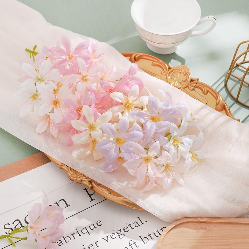 10Pcs 6cm Artificial Flower Head Mini Silk Dew Lily Flower Craft Wreath Home Decoration Wedding Decor Christmas Garland Supplies