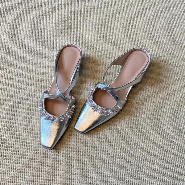 

Модные мюли для женщин 2025 обувь женские тапочки веревочные бусины увеличенные внутренние перекрестные с закрытым носком шлепанцы с закрытым носком обувь увеличенная 35