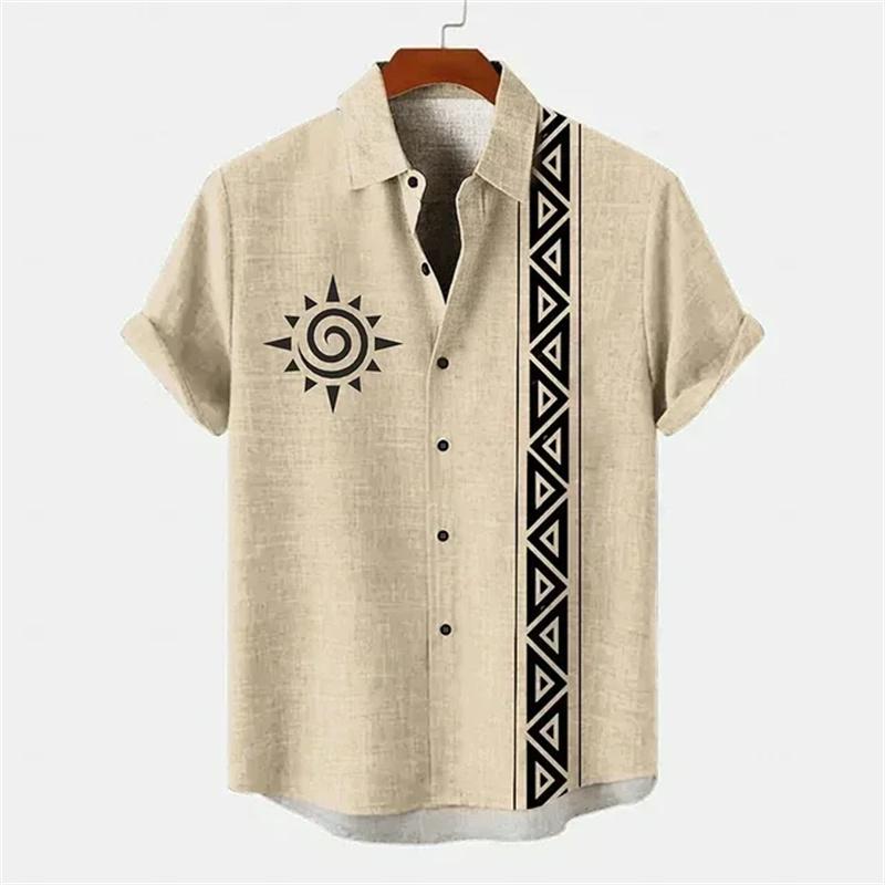 Men's Shirt Ethnic Style 3D Printing Henley Shirt, Men's Fashion Button Down Collar Short Sleeve, High Quality Men's Tops
