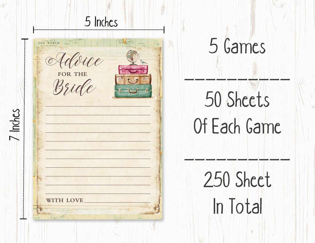 Inkdotpot Travelling Theme Bridal Shower Games Set of 5 (Activities for 50 Guests) Fun Bachelorette Party Games Set Bundle