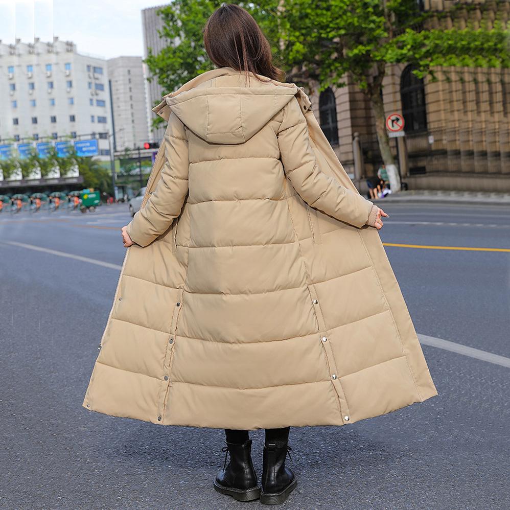 Women X-Long Winter Jacket Hooded Side Split Windproof Warm Down Jacket Oversize Cotton Padded Parkas