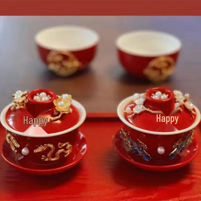 Tying the Knot Ceramic Wedding Tea Cups with Lids - DIY Handmade Decoration