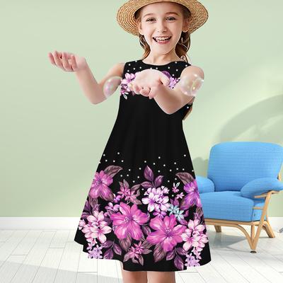 Sommer Ärmellose Rundhals-Westenkleider Prinzessinkleider Niedliches 3D-Druck Morgenröte-Muster Mädchenkleider