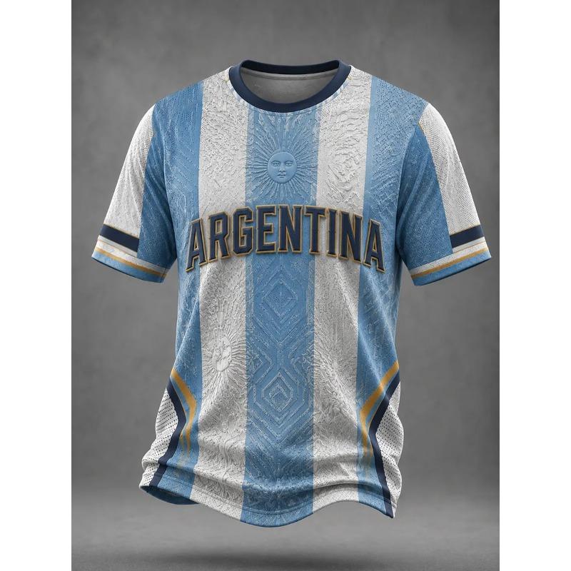 Argentinien Fan Fußball Trainings T-Shirt - 3D Digitaldruck - Bequem und Atmungsaktiv - Familienkleidung