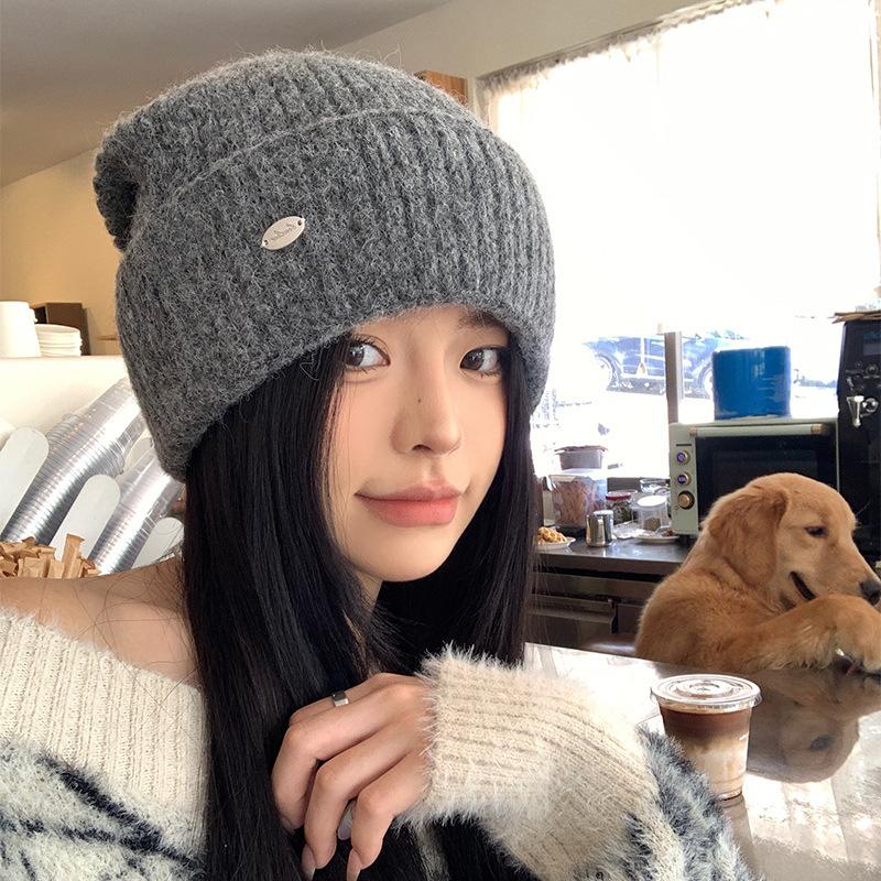 The Knitted Hat for Women with Autumn and Winter Versatile Thickened Face Protecting Small Wool Hat Ear Protection Cold Proof Pullover Hat