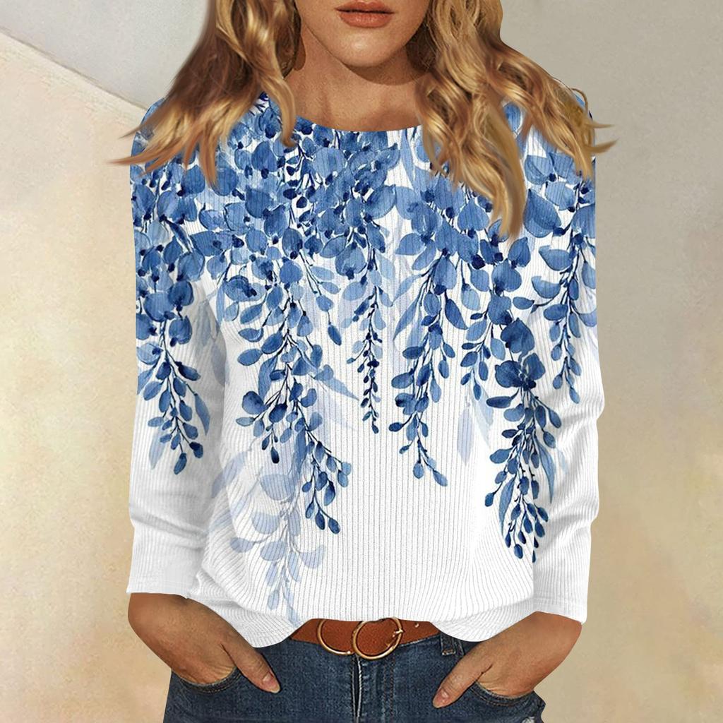 Bluzki z długim rękawem dla kobiet T-shirt Casual Print Tops T-shirt Okrągły dekolt Bluzka typu pullover