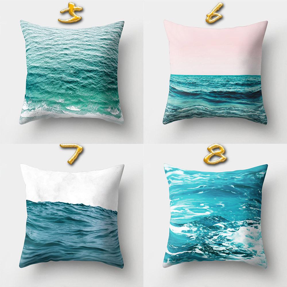 Sea Waves Beach Pillowcase Office Cushion Creative Home Car Lumbar Cushion Cover Sea View Pillow Cover Pillow Case 45X45Cm Seat
