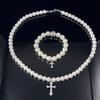 Krowia Cross Pearl Bracelet Necklace: Women's High-End Clavicle Chain with Cross-Border Charm.